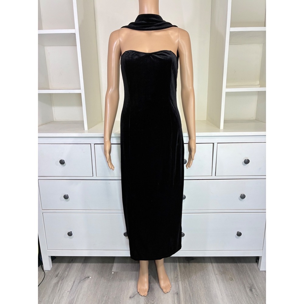 Sold.    Black Velvet Halter Neck Open Back Maxi Dress Women